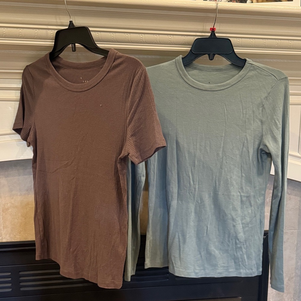 Brown and Light Blue Long Sleeve Shirts